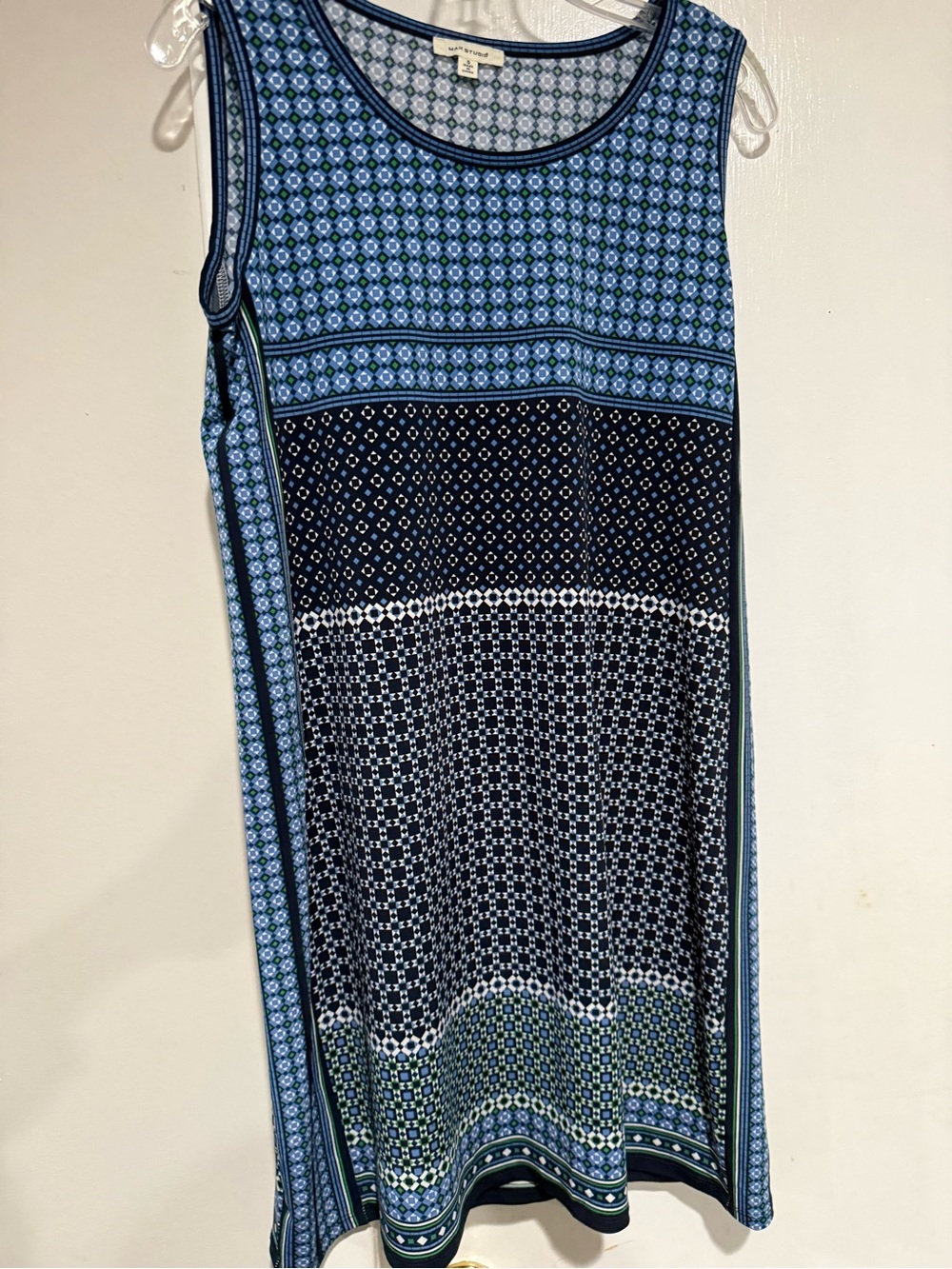 Max Studio - Blue Geometric Print A-Line Skirt